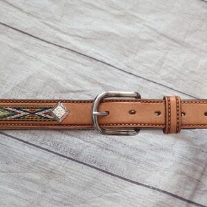 Tan Leather Belt with Multicolor Detail
